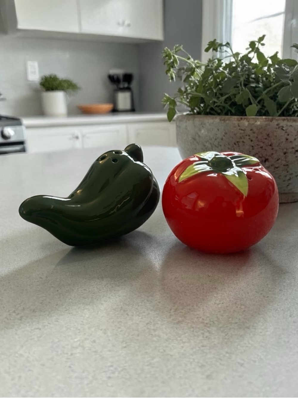 Ceramic Tomato and Chili Pepper Salt & Pepper Shakers - NWT